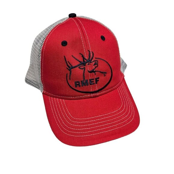 RMEF Rocky Mountain Elk Foundation NWT Red White Mesh Trucker Hat Snapback Cap - Picture 1 of 8